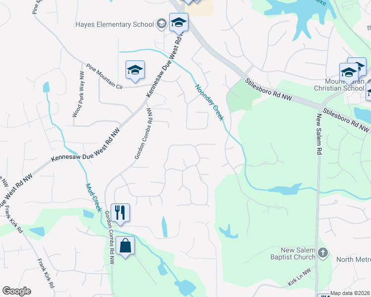 map of restaurants, bars, coffee shops, grocery stores, and more near 2796 Saddlebrook Way in Marietta