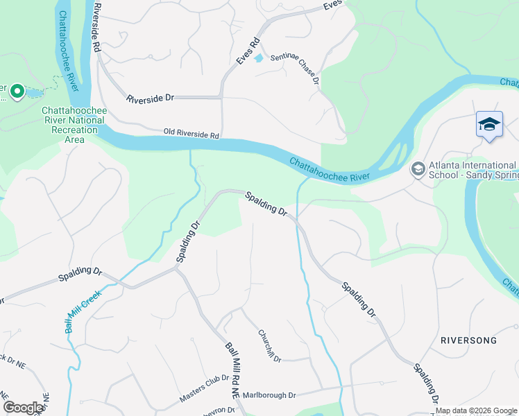 map of restaurants, bars, coffee shops, grocery stores, and more near 2415 Spalding Drive in Sandy Springs