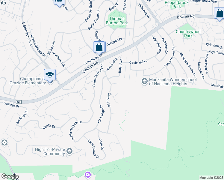 map of restaurants, bars, coffee shops, grocery stores, and more near 2760 Garona Drive in Hacienda Heights