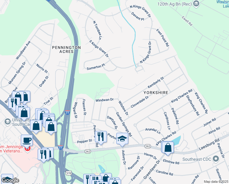 map of restaurants, bars, coffee shops, grocery stores, and more near 23 Hampton Springs Court in Columbia