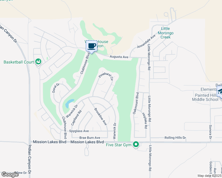 map of restaurants, bars, coffee shops, grocery stores, and more near 64778 Pinehurst Circle in Desert Hot Springs