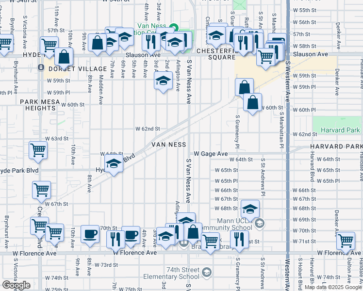 map of restaurants, bars, coffee shops, grocery stores, and more near 6318 Arlington Ave in Los Angeles