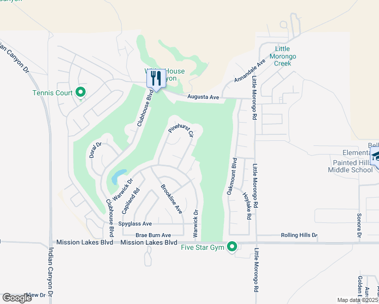 map of restaurants, bars, coffee shops, grocery stores, and more near 64778 Pinehurst Circle in Desert Hot Springs