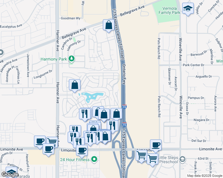 map of restaurants, bars, coffee shops, grocery stores, and more near 412 Rosebud Drive in Eastvale