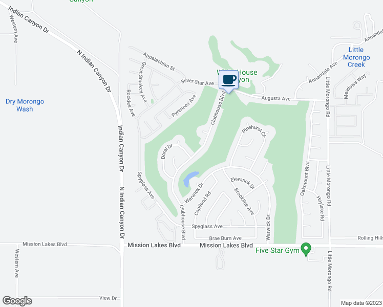 map of restaurants, bars, coffee shops, grocery stores, and more near 64356 Doral Drive in Desert Hot Springs