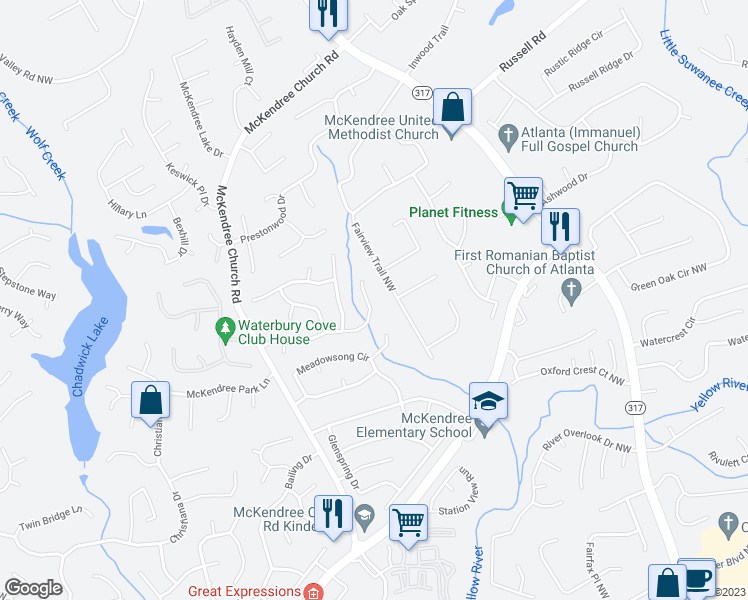 map of restaurants, bars, coffee shops, grocery stores, and more near 660 Ashley Laine Walk in Lawrenceville