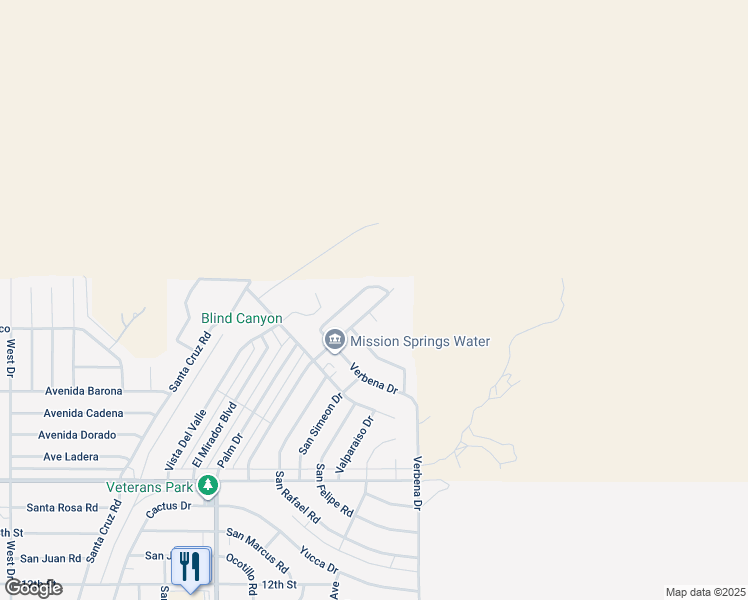 map of restaurants, bars, coffee shops, grocery stores, and more near 9111 Valencia Drive in Desert Hot Springs
