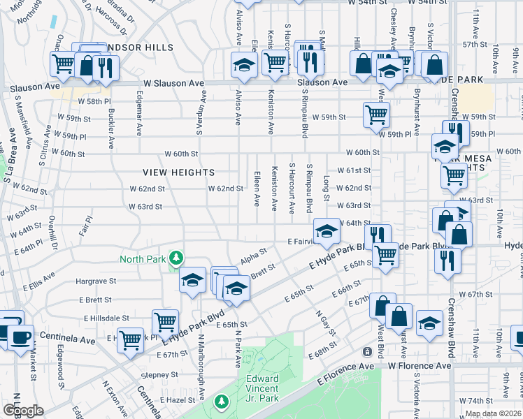 map of restaurants, bars, coffee shops, grocery stores, and more near 6310 Eileen Avenue in Los Angeles