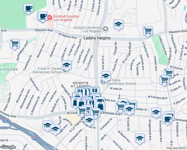 map of restaurants, bars, coffee shops, grocery stores, and more near 6135 South La Cienega Boulevard in Los Angeles