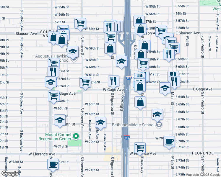 map of restaurants, bars, coffee shops, grocery stores, and more near in Los Angeles
