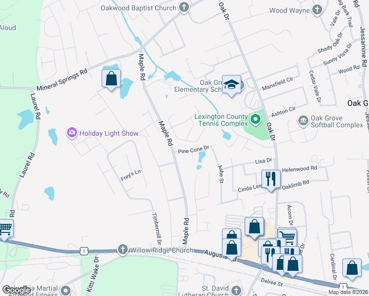 map of restaurants, bars, coffee shops, grocery stores, and more near 103 Pine Cone Drive in Lexington