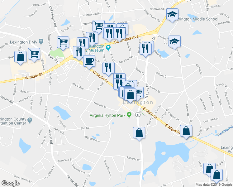 map of restaurants, bars, coffee shops, grocery stores, and more near 203 West Main Street in Lexington