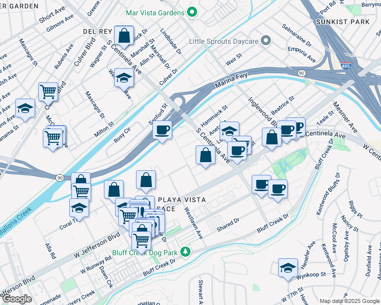 map of restaurants, bars, coffee shops, grocery stores, and more near 12453 Lucile Street in Los Angeles