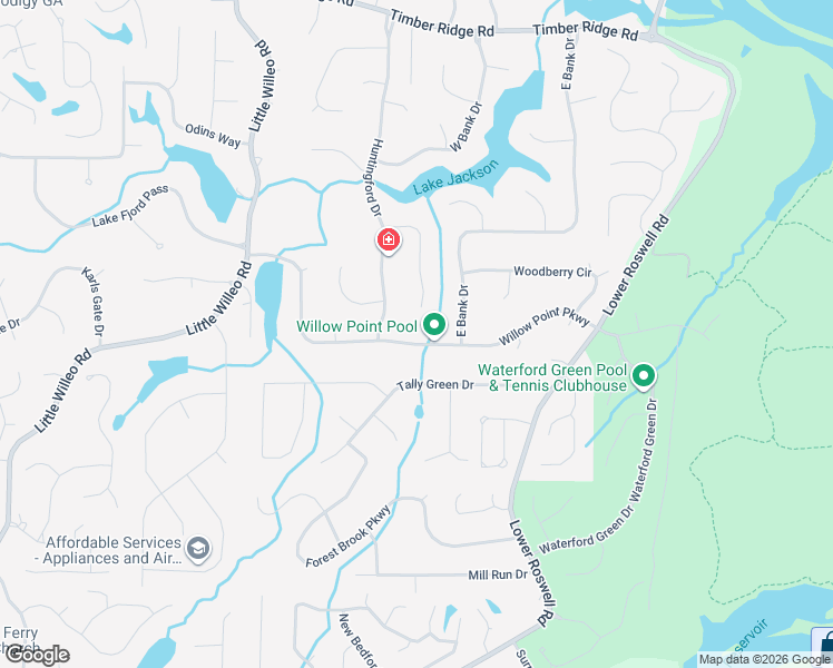 map of restaurants, bars, coffee shops, grocery stores, and more near 5323 Willow Point Parkway in Marietta