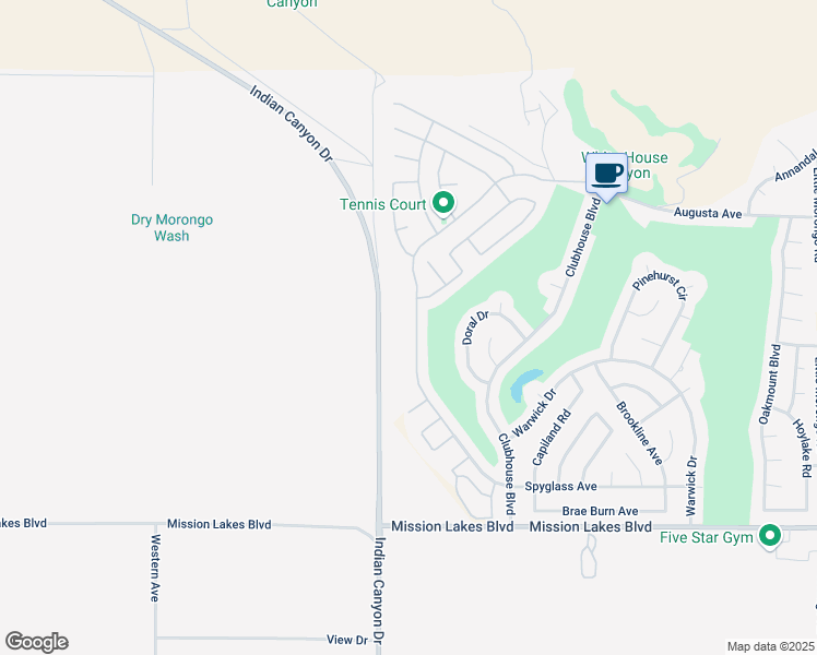 map of restaurants, bars, coffee shops, grocery stores, and more near 9011 Silver Star Avenue in Desert Hot Springs
