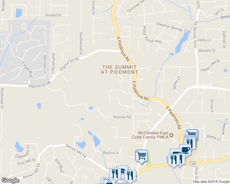 map of restaurants, bars, coffee shops, grocery stores, and more near 1124 Promontory Drive in Marietta