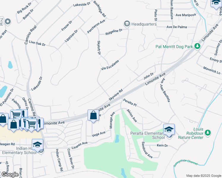map of restaurants, bars, coffee shops, grocery stores, and more near 7218 Font Avenue in Riverside
