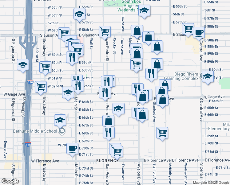 map of restaurants, bars, coffee shops, grocery stores, and more near in Los Angeles