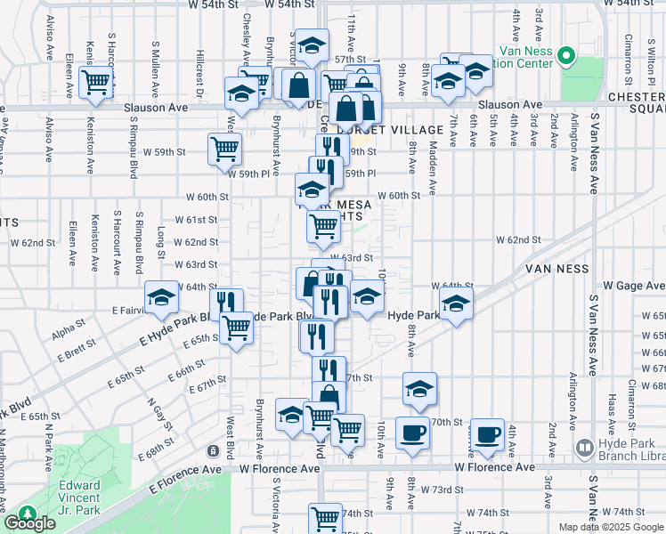 map of restaurants, bars, coffee shops, grocery stores, and more near 6314 Crenshaw Boulevard in Los Angeles