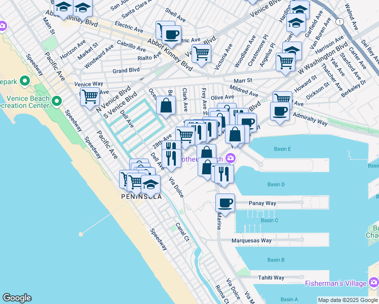 map of restaurants, bars, coffee shops, grocery stores, and more near in Los Angeles