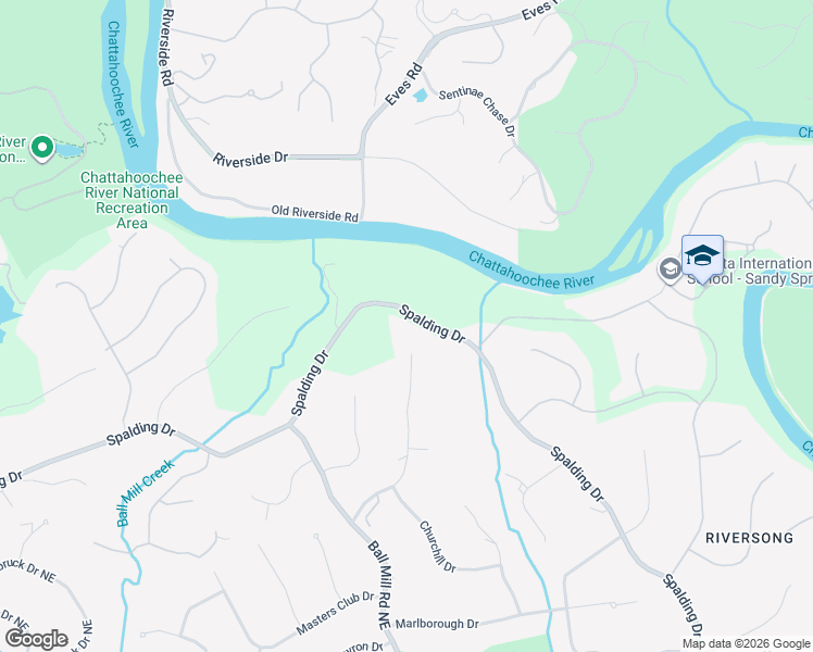 map of restaurants, bars, coffee shops, grocery stores, and more near 2409 Spalding Drive in Atlanta