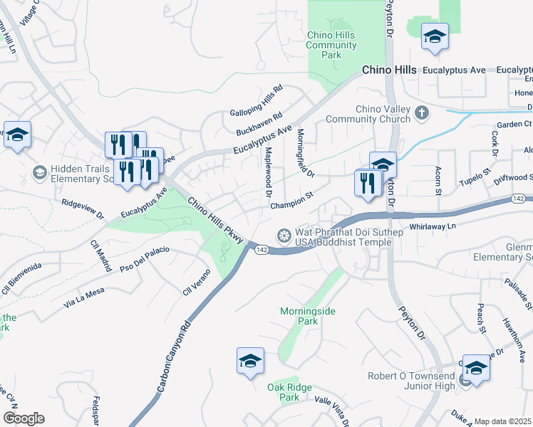 map of restaurants, bars, coffee shops, grocery stores, and more near 14903 Manor Court in Chino Hills