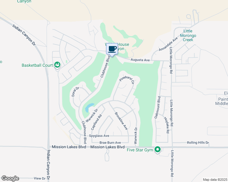 map of restaurants, bars, coffee shops, grocery stores, and more near 64470 Pinehurst Circle in Desert Hot Springs