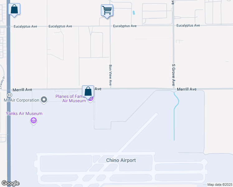 map of restaurants, bars, coffee shops, grocery stores, and more near 7000 Merrill Avenue in Chino