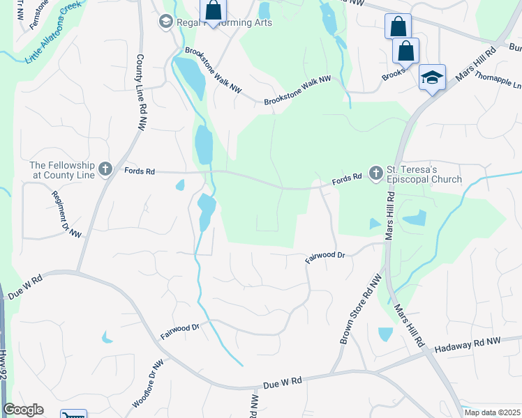 map of restaurants, bars, coffee shops, grocery stores, and more near 1065 Low Water Crossing in Acworth
