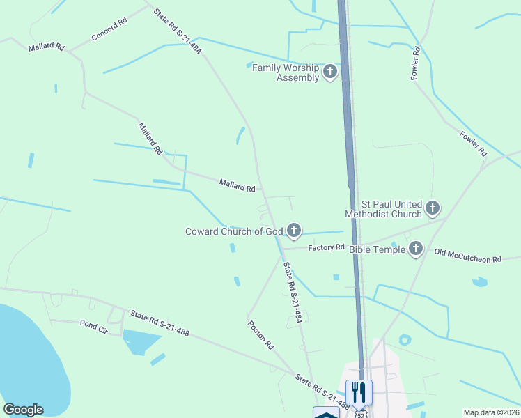 map of restaurants, bars, coffee shops, grocery stores, and more near 222 Hicks Road in Coward