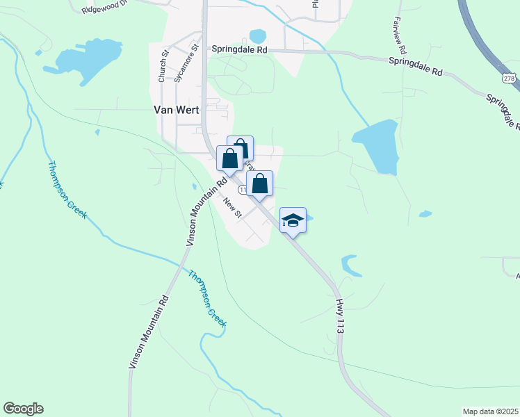 map of restaurants, bars, coffee shops, grocery stores, and more near 100 New Street in Rockmart
