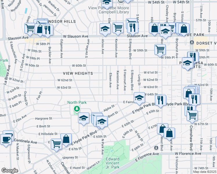 map of restaurants, bars, coffee shops, grocery stores, and more near 6303 Eileen Avenue in Los Angeles