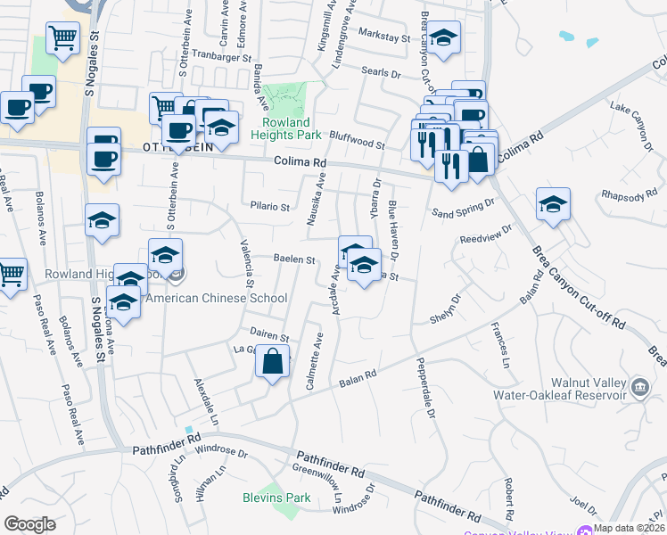 map of restaurants, bars, coffee shops, grocery stores, and more near 1955 Arcdale Avenue in La Puente