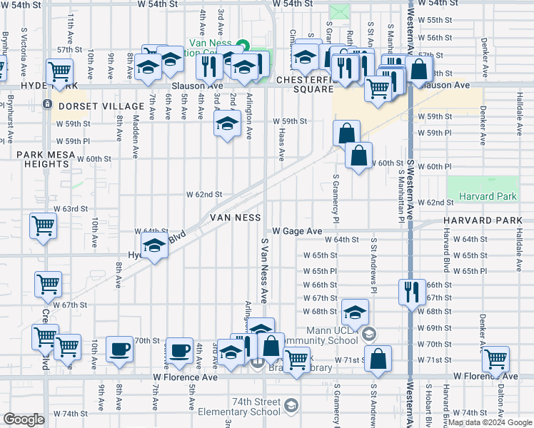 map of restaurants, bars, coffee shops, grocery stores, and more near in Los Angeles