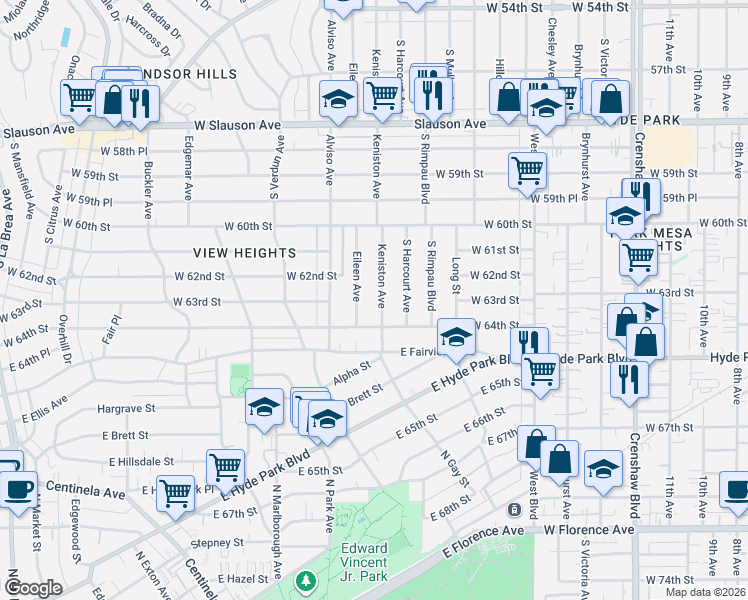 map of restaurants, bars, coffee shops, grocery stores, and more near 6310 Eileen Avenue in Los Angeles