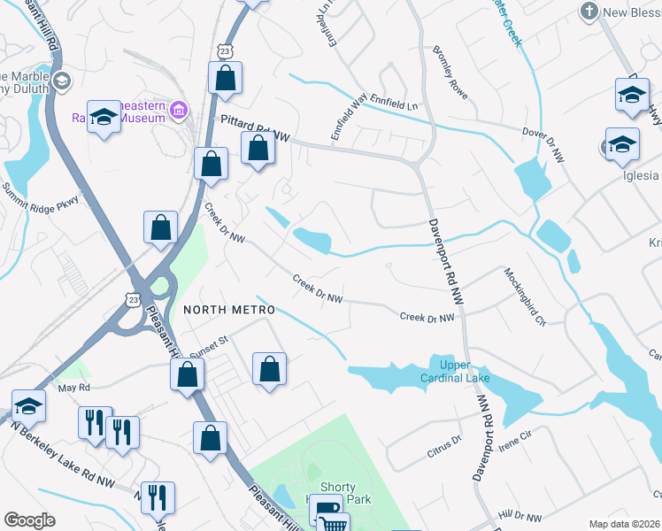 map of restaurants, bars, coffee shops, grocery stores, and more near 3496 Lori Lane Northwest in Duluth
