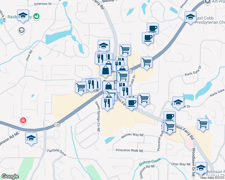 map of restaurants, bars, coffee shops, grocery stores, and more near 4244 Roswell Road in Marietta