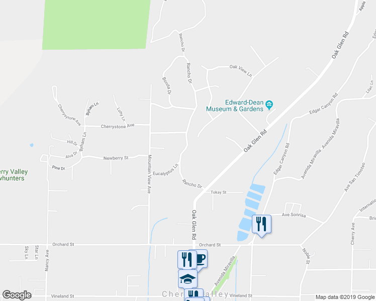 map of restaurants, bars, coffee shops, grocery stores, and more near 9520 Rancho Drive in Beaumont