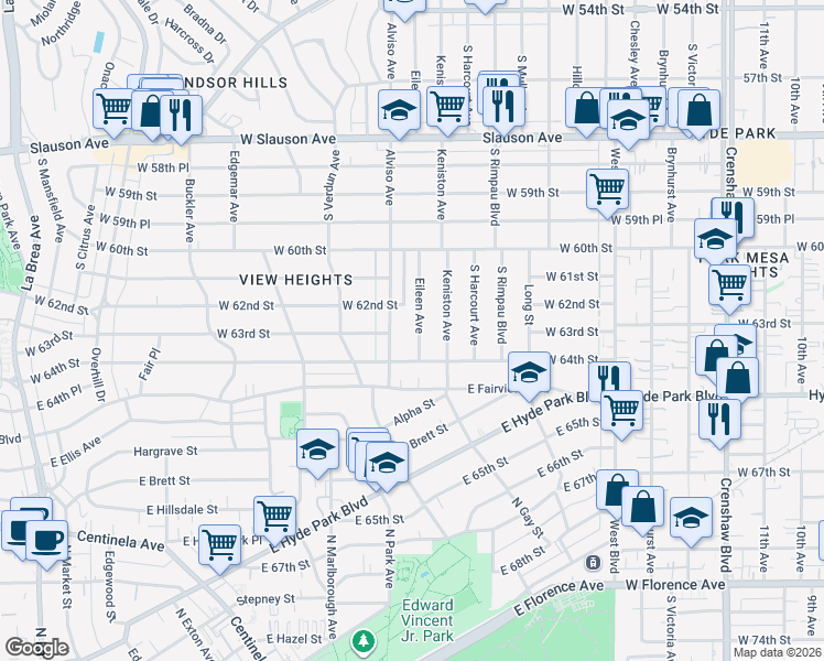 map of restaurants, bars, coffee shops, grocery stores, and more near 6303 Eileen Avenue in Los Angeles
