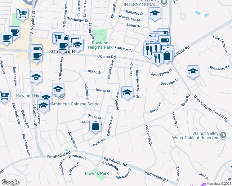 map of restaurants, bars, coffee shops, grocery stores, and more near in City of Industry