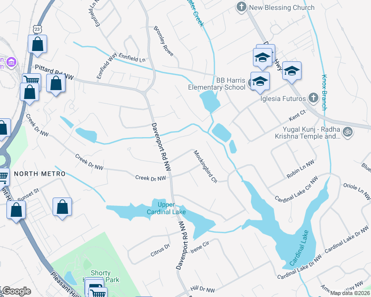 map of restaurants, bars, coffee shops, grocery stores, and more near 2918 Mockingbird Circle in Duluth