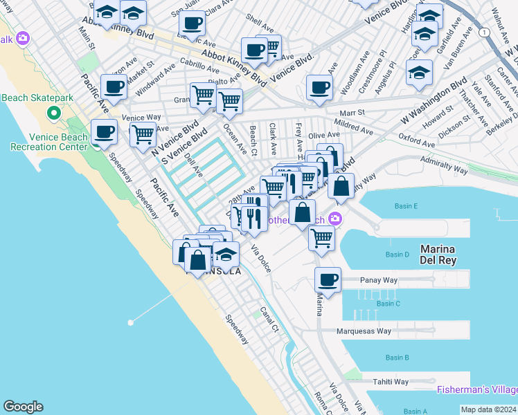 map of restaurants, bars, coffee shops, grocery stores, and more near 2915 Grayson Avenue in Los Angeles