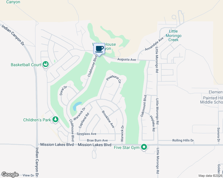 map of restaurants, bars, coffee shops, grocery stores, and more near 64605 Vardon Court in Desert Hot Springs