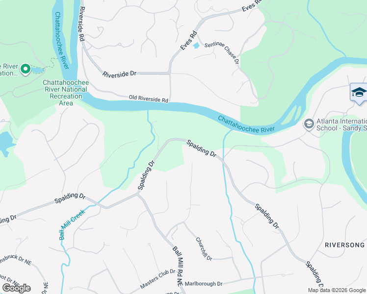 map of restaurants, bars, coffee shops, grocery stores, and more near 2409 Spalding Drive in Atlanta