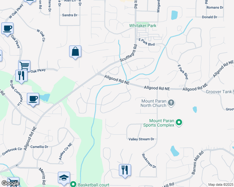 map of restaurants, bars, coffee shops, grocery stores, and more near 1413 Crown Terrace in Marietta