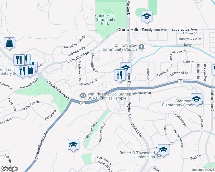 map of restaurants, bars, coffee shops, grocery stores, and more near 14906 Chelsea Avenue in Chino Hills