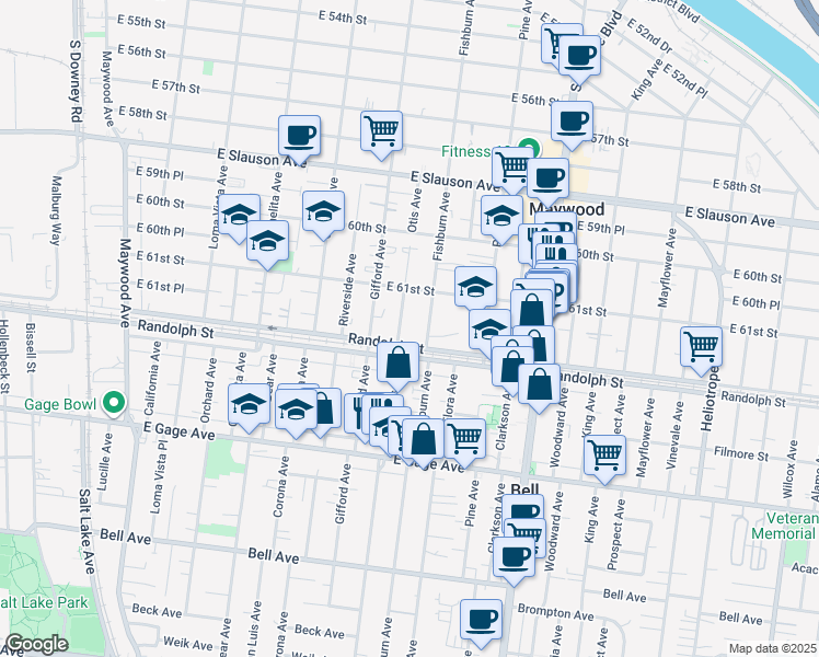 map of restaurants, bars, coffee shops, grocery stores, and more near 6169 Fishburn Avenue in Huntington Park