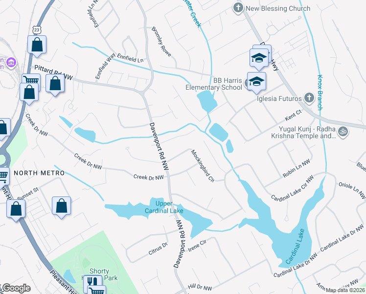 map of restaurants, bars, coffee shops, grocery stores, and more near 2918 Mockingbird Circle in Duluth