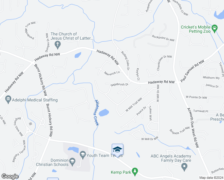 map of restaurants, bars, coffee shops, grocery stores, and more near 4465 Sagebrush Drive in Kennesaw