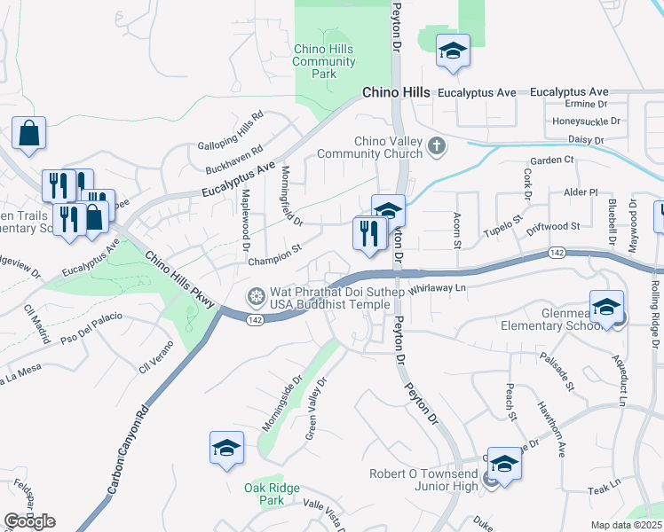 map of restaurants, bars, coffee shops, grocery stores, and more near 14906 Chelsea Avenue in Chino Hills
